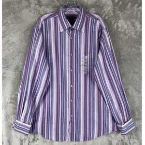 NWT J Ferrar Men Large 16-16 1/2 Modern Design Striped Long Sleeve Dress Shirt